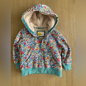 Boden Kids Floral Sherpa Hoodie - Blue and Red 4-5Y